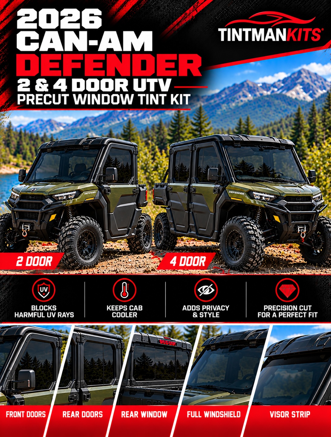 Image: Can Am Defender 2 & 4 Door Tint Kits - Tint Man Kits