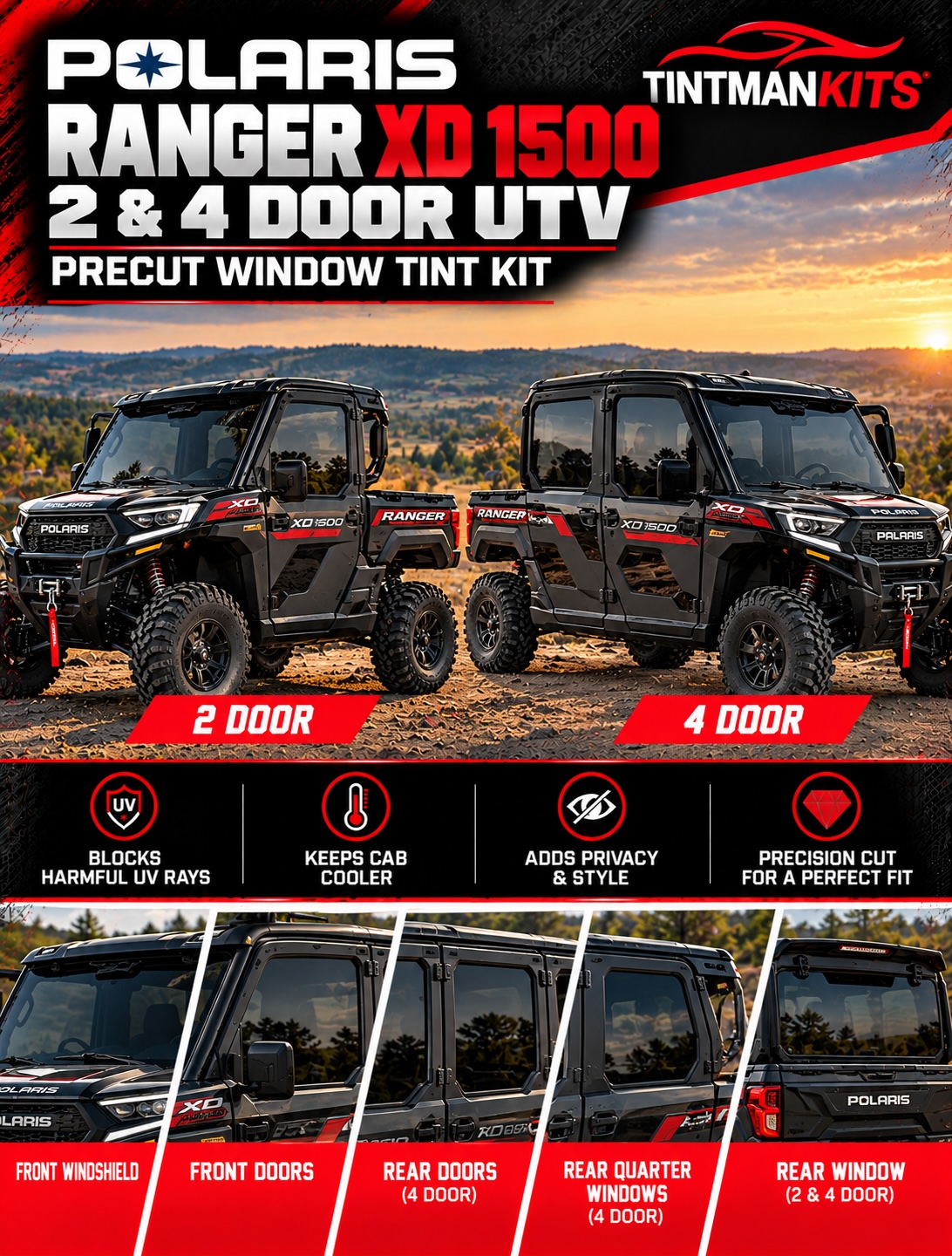 Image: Polaris Ranger XD 2 & 4 Door Tint Kits - Tint Man Kits