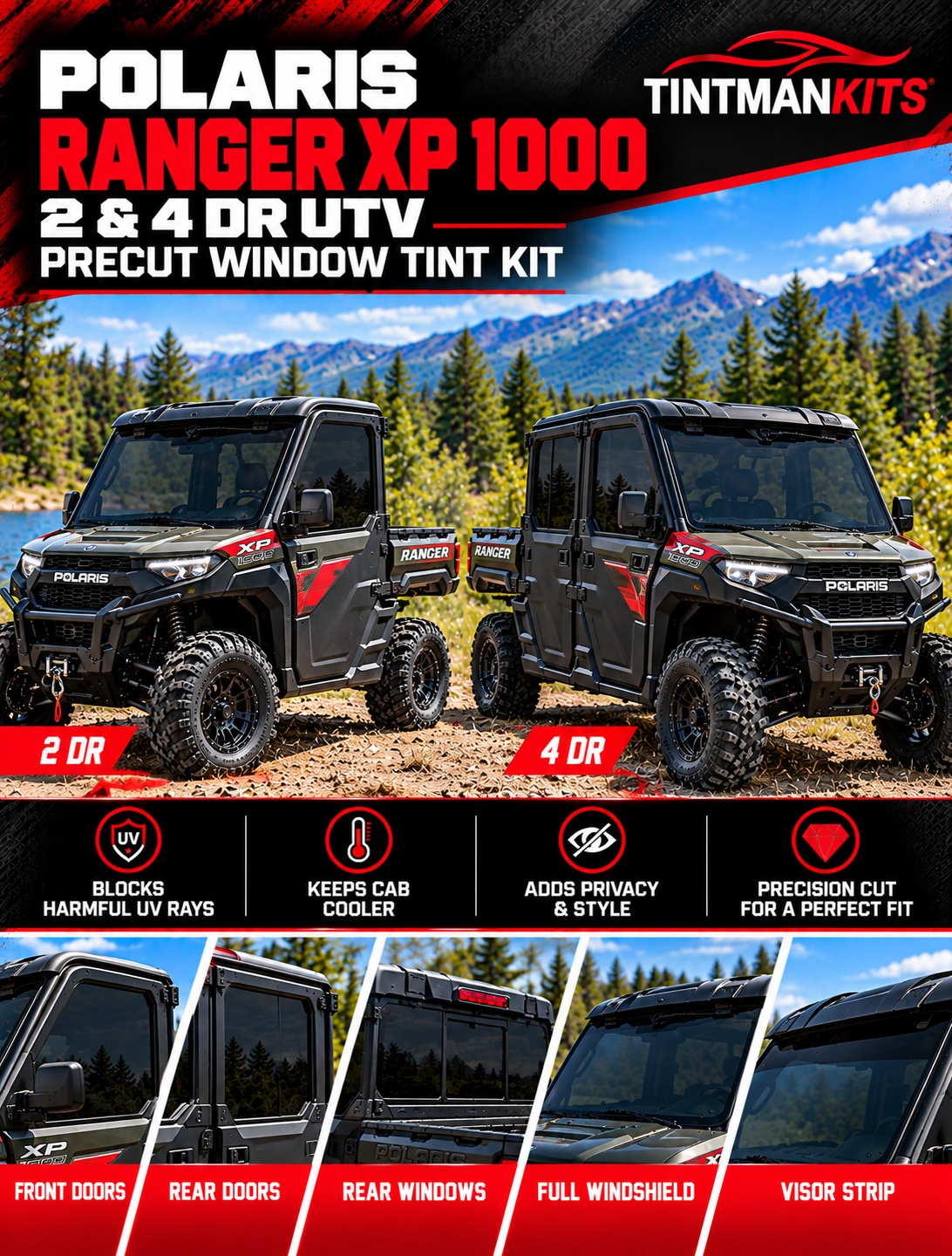 Image: Polaris Ranger XP 2 & 4 Door Tint Kits - Tint Man Kits