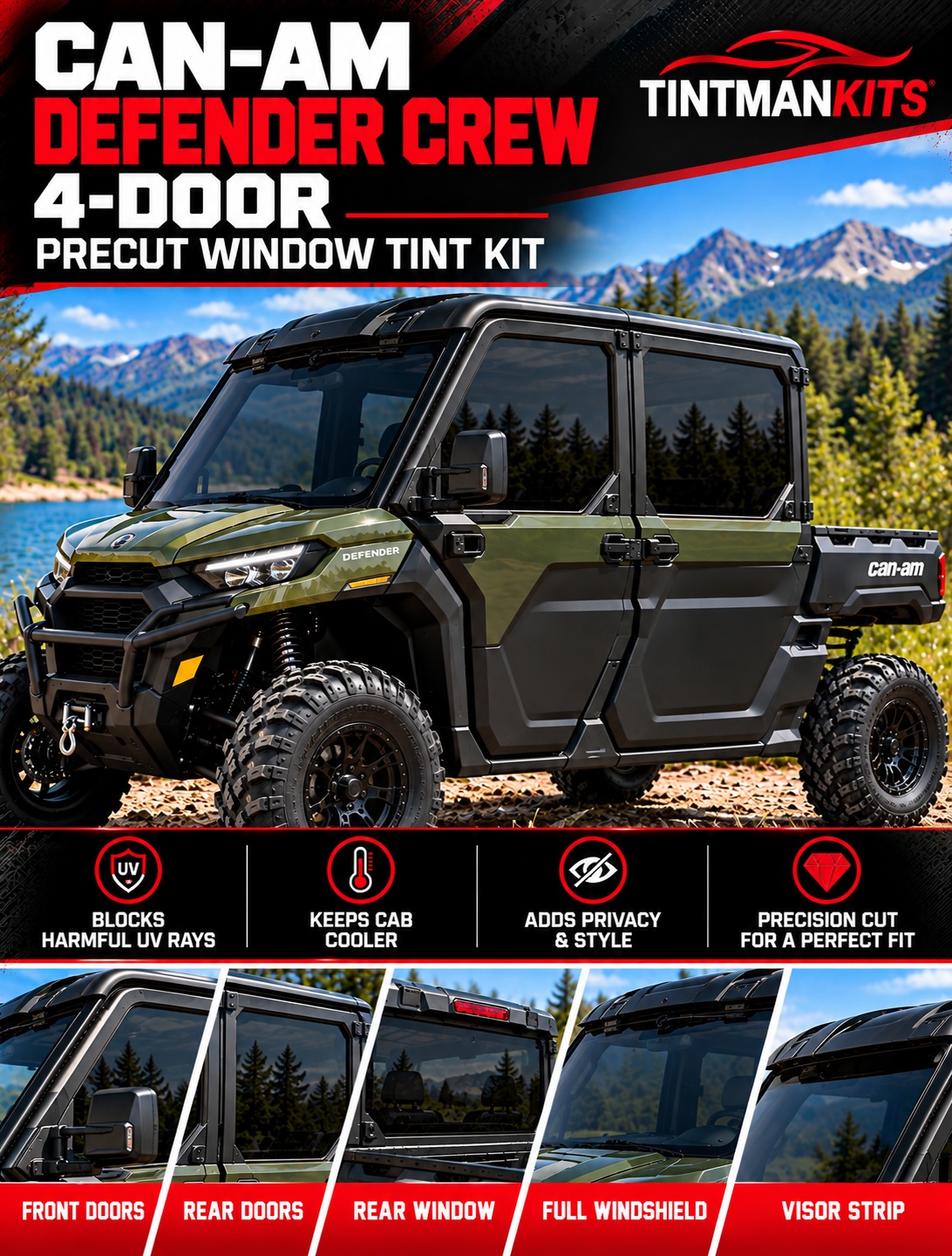 Image: Can Am Defender - 4 door crew cab - Window Tint Kit by Tint Man Kits